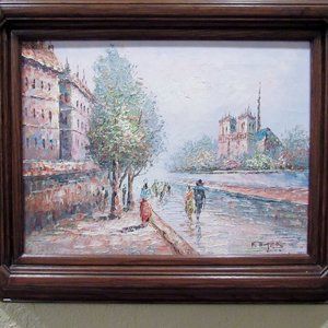 France Street Scene Acrylic Painting Framed Signed